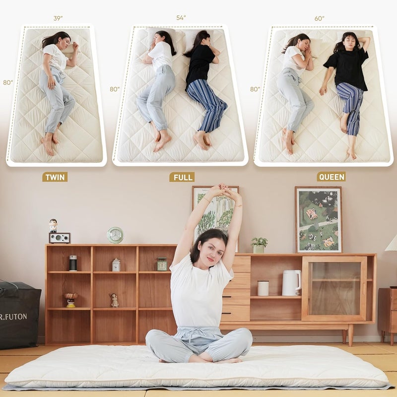 DR.FUTON Japanese Floor Futon Mattress Traditional Cotton Shikibuton Foldable Roll Up Bed Queen - Image 3